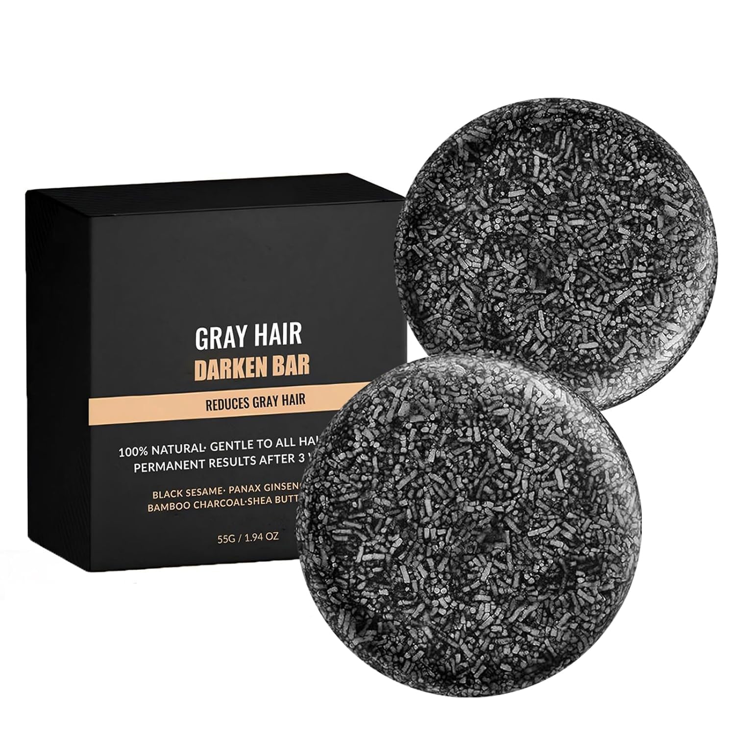 F FENG PEI Black Shampoo Bar for Hair & Beard Darkening,Gray Hair Reverse Bar Soap,Deep Clean & Nourish the Scalp, Black Soap for Gray Hair Coverage,