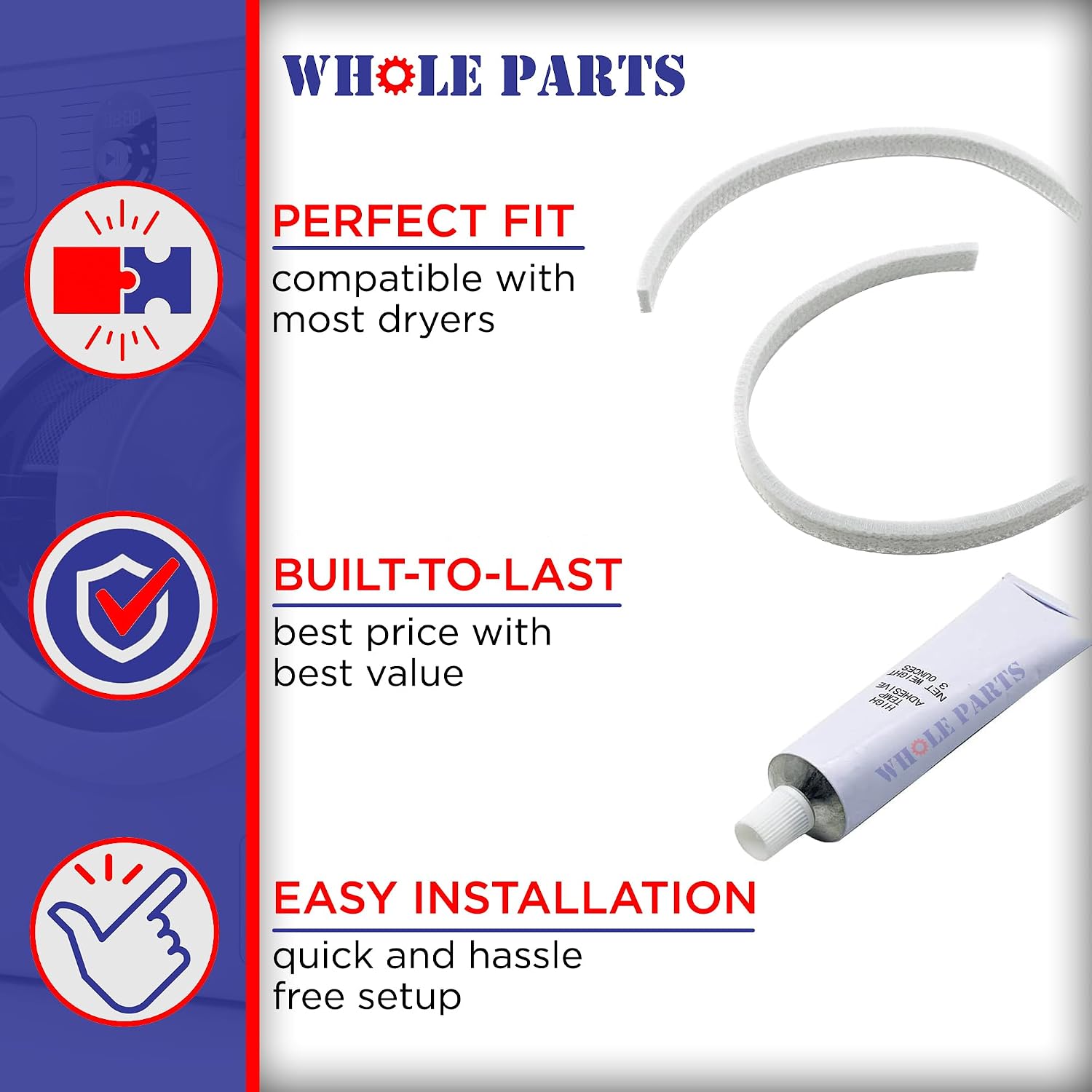 Upgraded Whole Parts Dryer Drum Front Lower Felt Seal Part# WE09X10014 - Replacement & Compatible with Some Hotpoint and GE Dryers