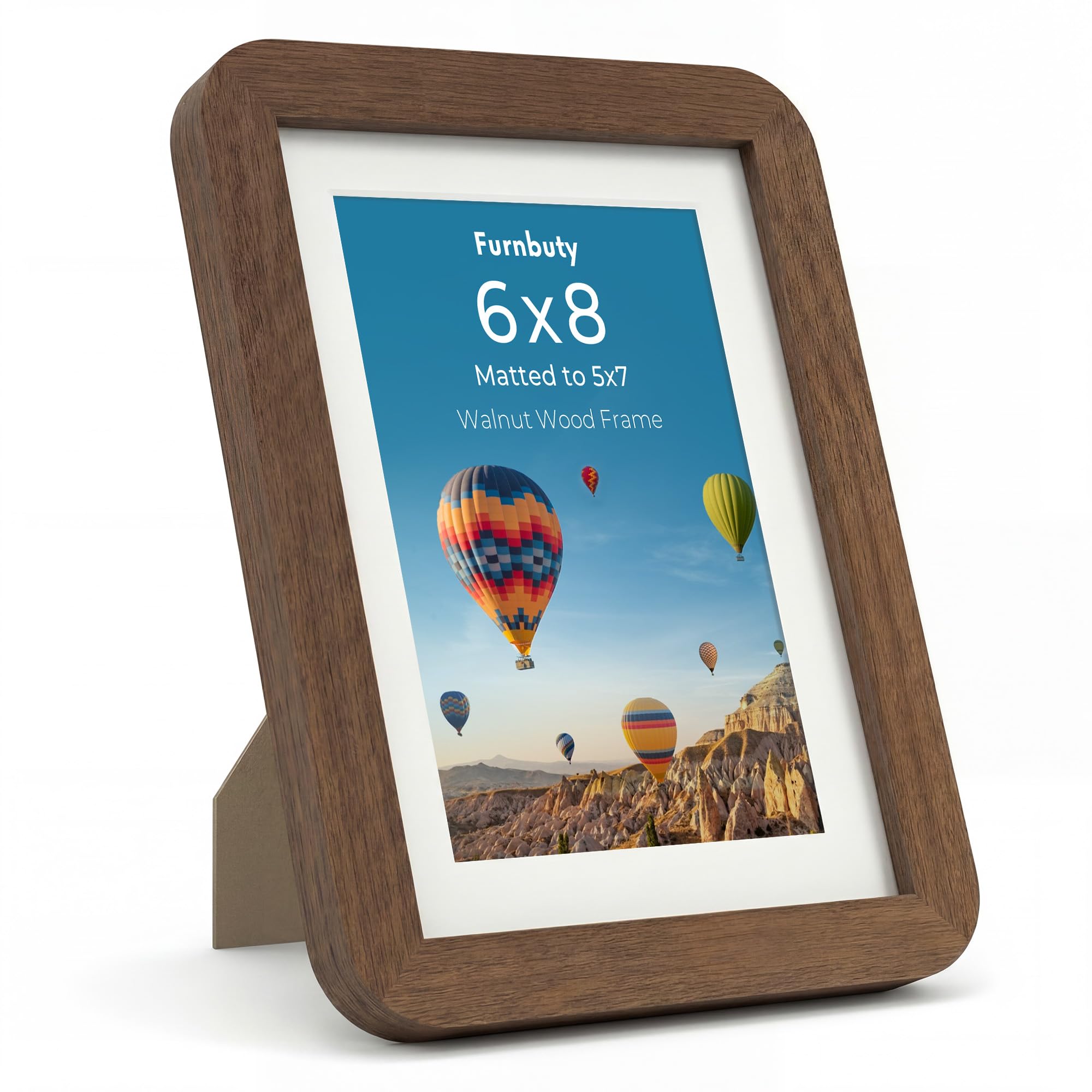 8x6 Photo Frame 8x6 Walnu Picture Frame with Handcrafted Rounded Corner, 6x8 Photo Frame with Mount for 5x7 Photo, Wall Mount or Tabletop Display with Clear Acrylic for Home & Wall Décor — image 1