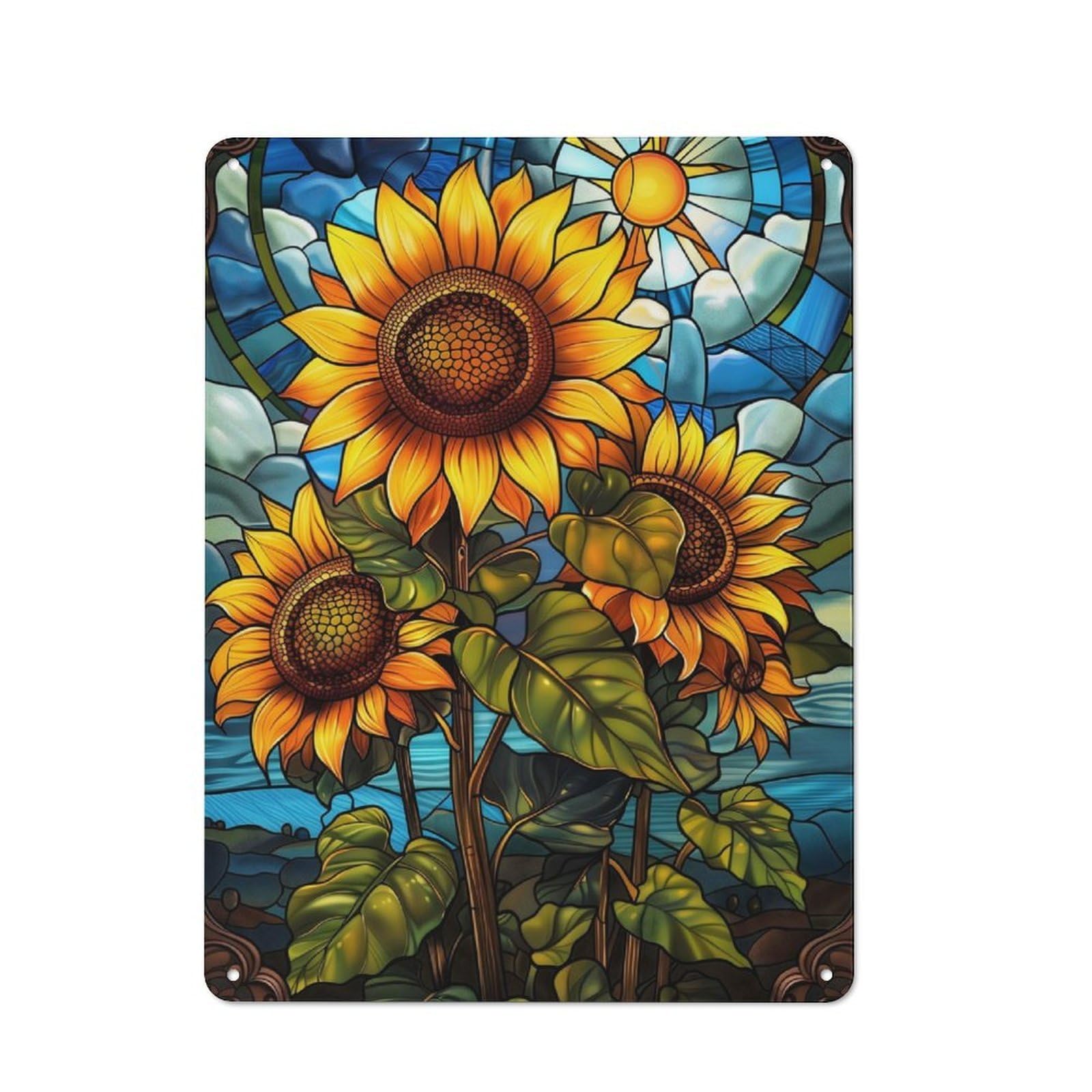 Junmoney Sunlit Sunflowers Rustic Tin Sign 40X30cm Featuring For Garage Or Workshop, For Updating Garage And Workshop After Moving