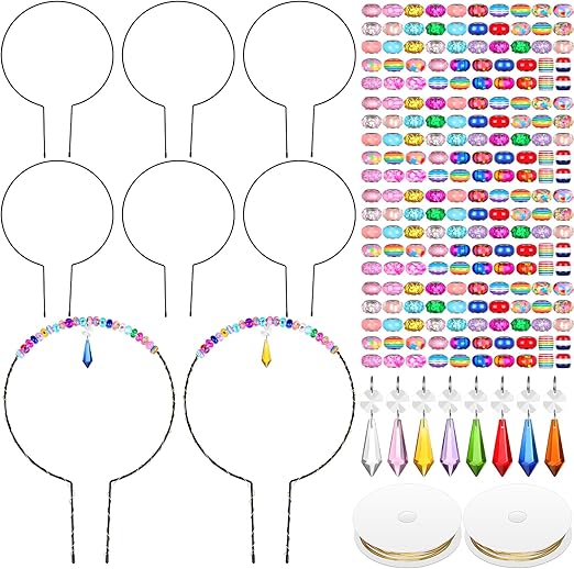 218PCS Beaded Garden Stakes Kit Fairy Garden Stakes DIY Fairy Wand Garden Stake Beads Kits with 8 Colorful Crystal Charm 8 Round Arch Stand 200 Colorful Beads for Garden Craft Supplies