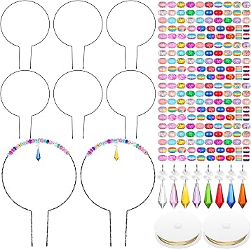218PCS Beaded Garden Stakes Kit Fairy Garden Stakes DIY Fairy Wand Garden Stake Beads Kits with 8 Colorful Crystal Charm 8 Round Arch Stand 200 Colorful Beads for Garden Craft Supplies
