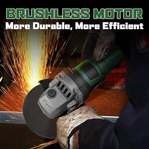 Miniatura 5 de Amoladora angular inalámbrica, amoladora eléctrica de 20 V y 5 pulgadas con 2 baterías de 4.5 Ah, mango ajustable, motor sin escobillas para pulir,