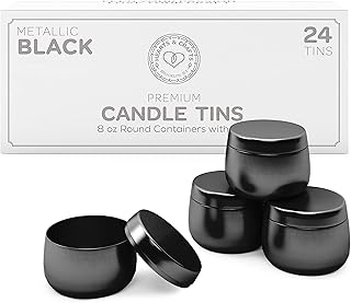 Hearts & Crafts Black Candle Tins 8 oz with Lids - 24-Pack of Bulk Candle Jars for Making Candles, Arts & Crafts, Storage, Gifts, and More - Empty Candle Jars with Lids