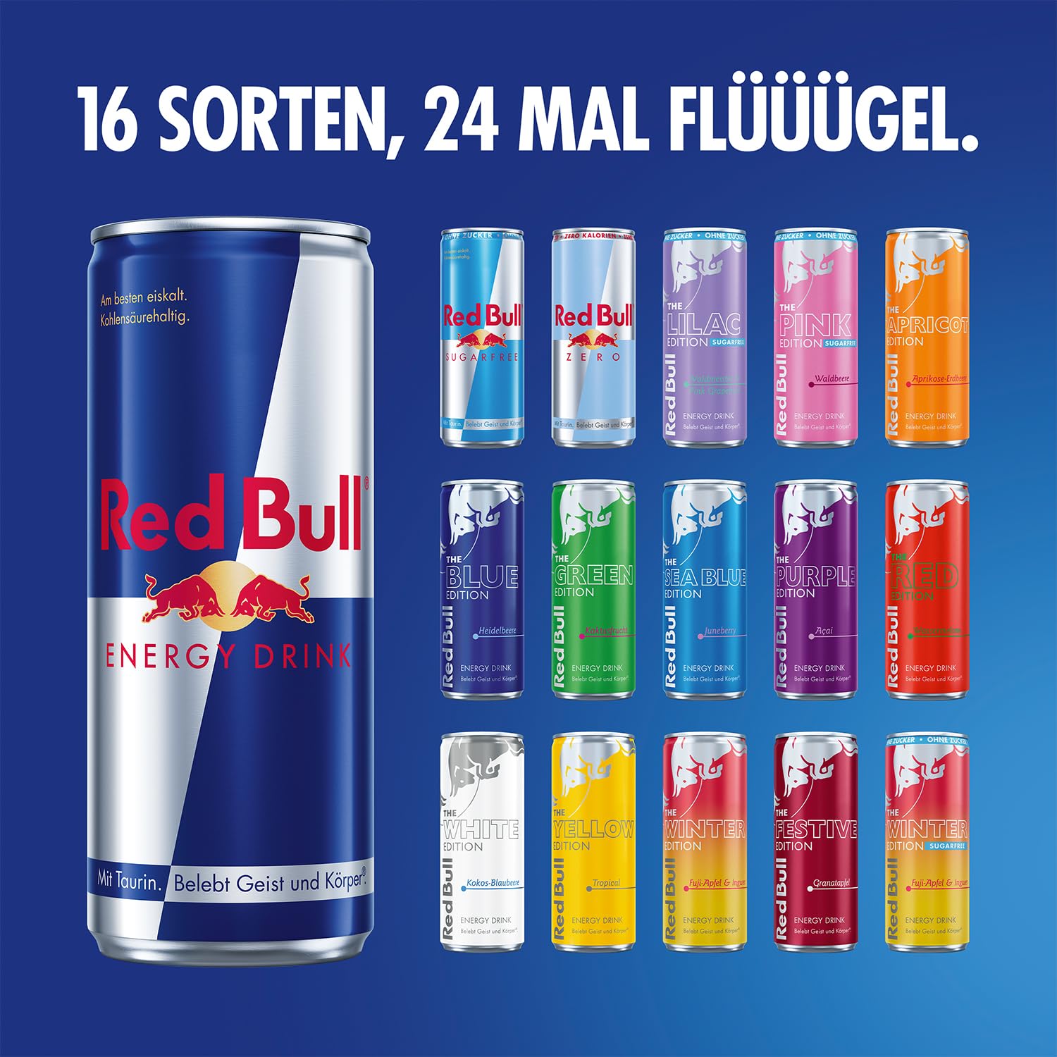 RedBull Calendario dell'Avvento 2025, 24 Lattine da 250 ml, Gusti Classici e Senza Zucchero, Edizione Limitata