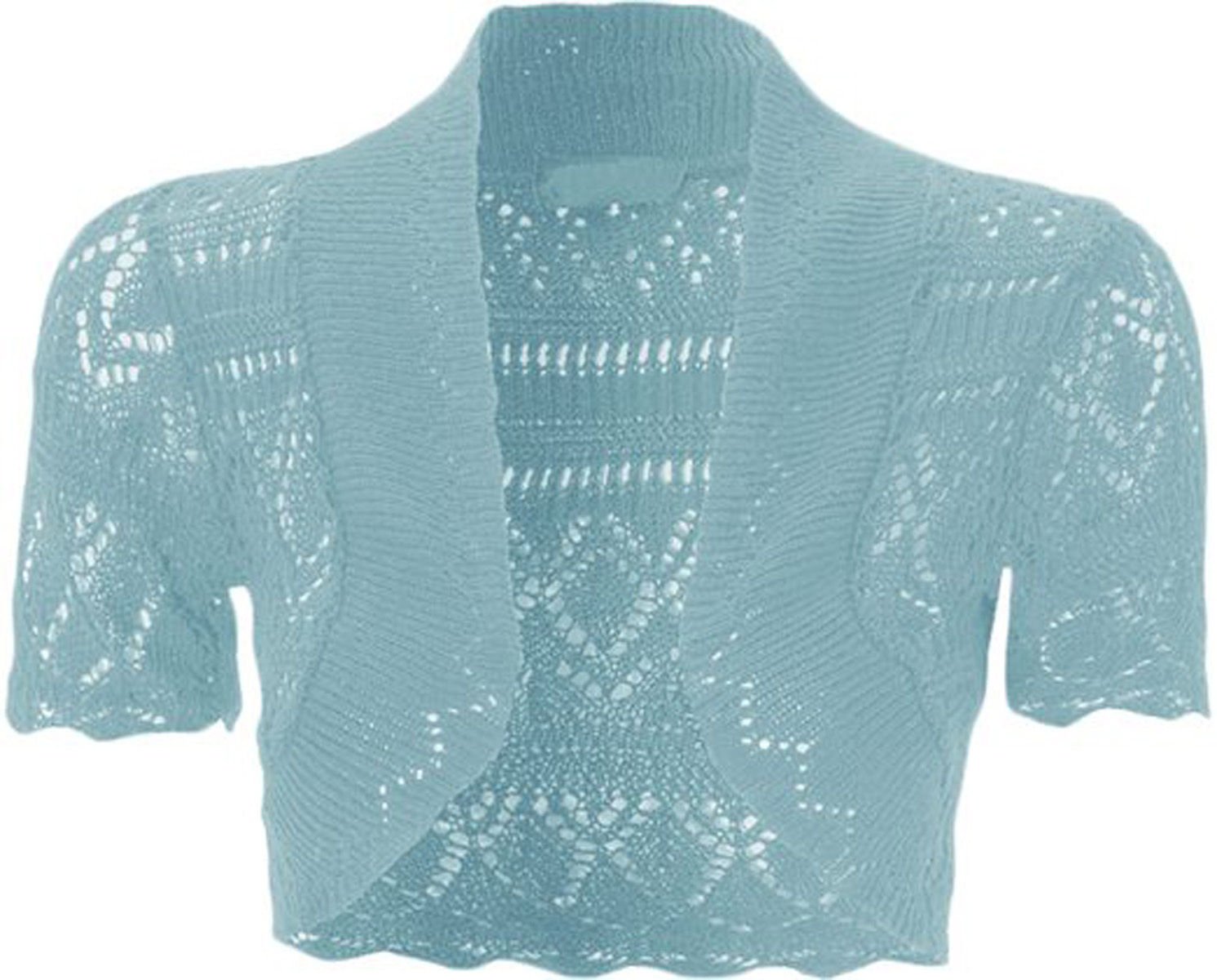 Women's New Crochet Front Open Short Sleeve Knitted Bolero Cropped Cardigan Shrug Sky Blue