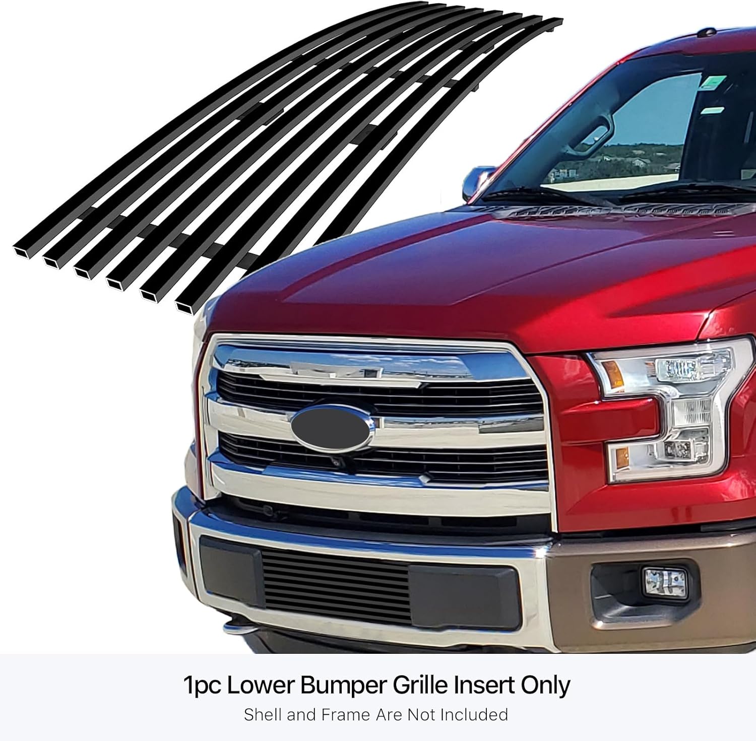 APS Compatible with Ford F-150 2015-2017 Lower Bumper Stainless Steel Black 8x6 Horizontal Billet Front Grill Grille Insert F66313J