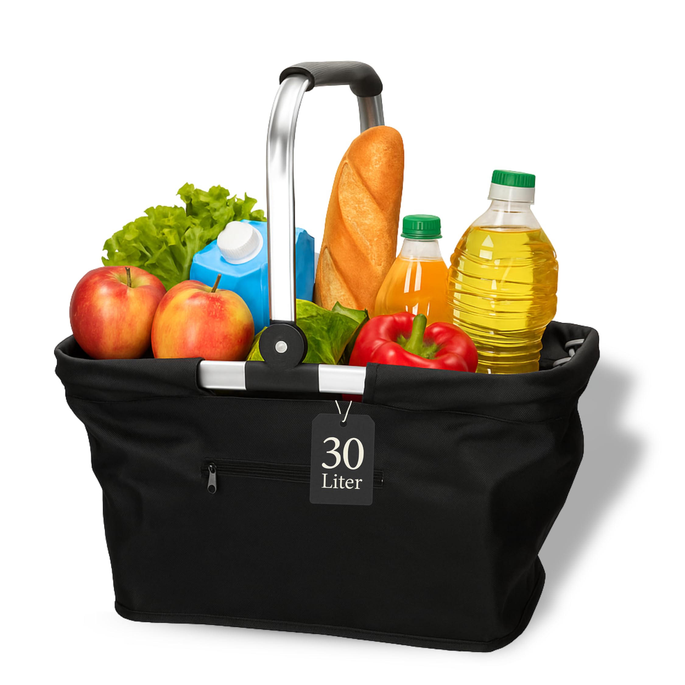 Einkaufskorb faltbar 30L mit Aluminiumrahmen - für Einkäufe und Ausflüge | 30L, faltbar, Aluminiumrahmen, Henkel, Einkaufstasche, Ausflug, Strand, stabil, platzsparend, Korb