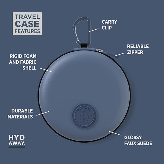 HYDAWAY Travel Case for Collapsible Bottles, Bowls & Cups - Protective Storage with Carabiner Clip - Durable, Water-Resistant, TSA-Friendly (Marin)