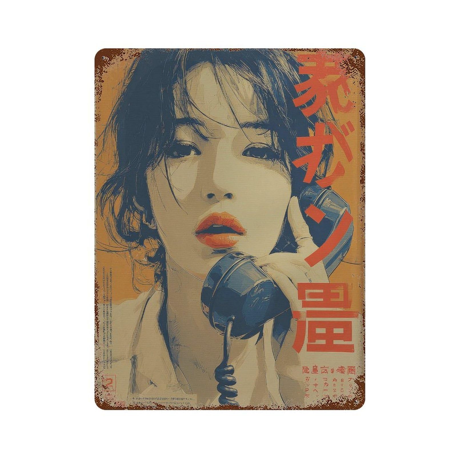 xiaoxiaoshen Retro Japanese Woman Portrait. Pop Wall Decor Art Metal Tin Poster Modern Home Decor Art Home Bar Shop Decorations Vintage Sign 40x30cm