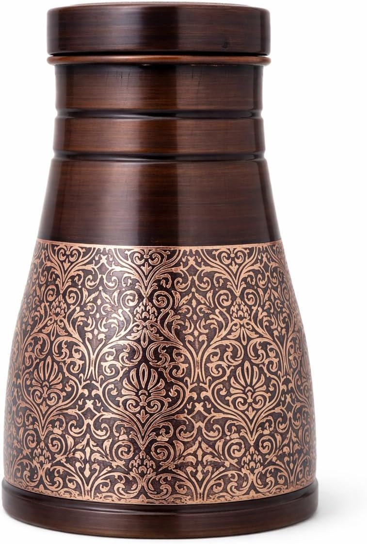 2activelife-Pure Copper Bedside Carafe with Lid – 1.4L (47.3 oz) Capacity Handcrafted Ayurvedic Water Flask for Daily Hydration & Health Benefits