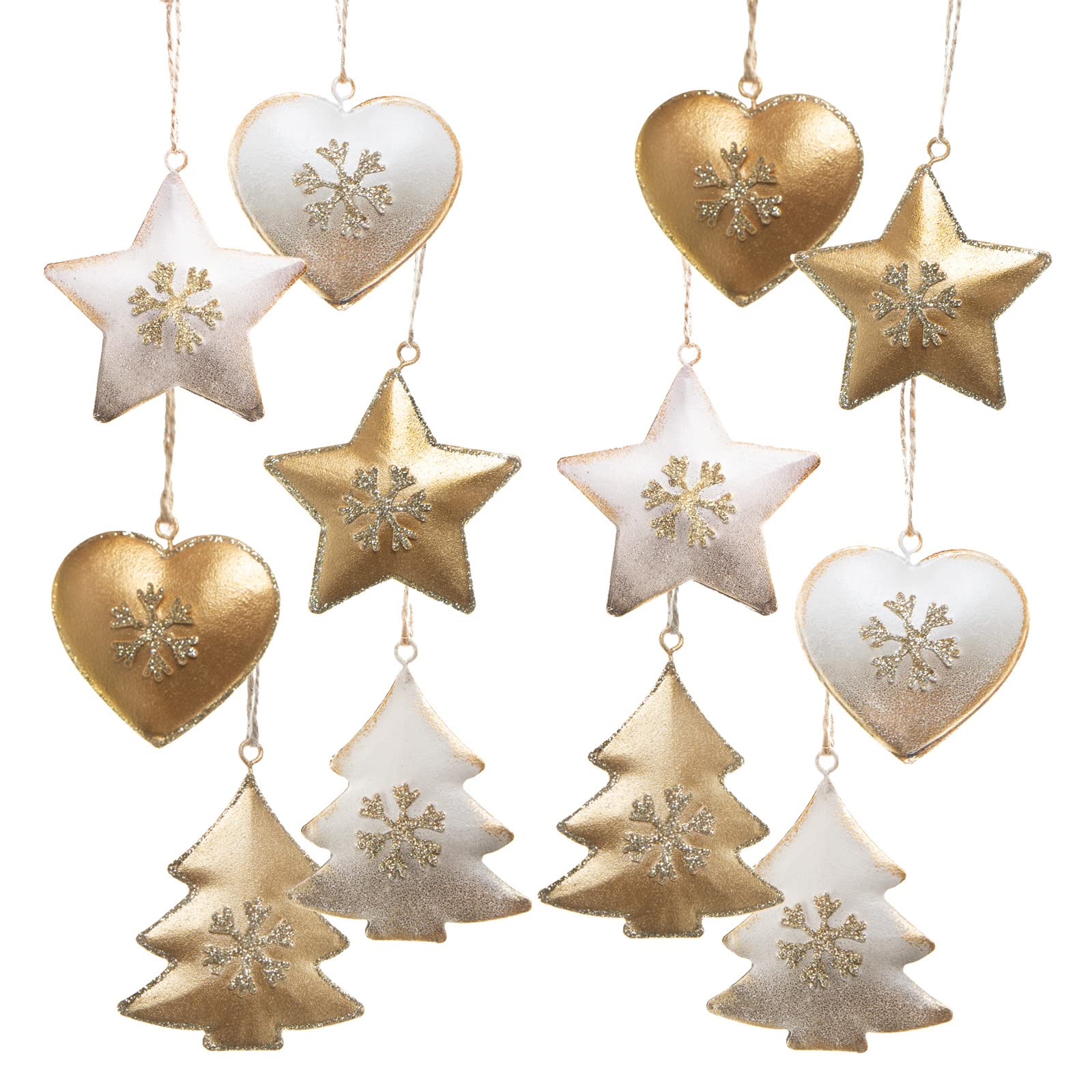 Logbuch-Verlag 12 ciondoli per albero di Natale, a forma di cuore, in metallo, oro bianco, 5 cm, decorazione natalizia da appendere
