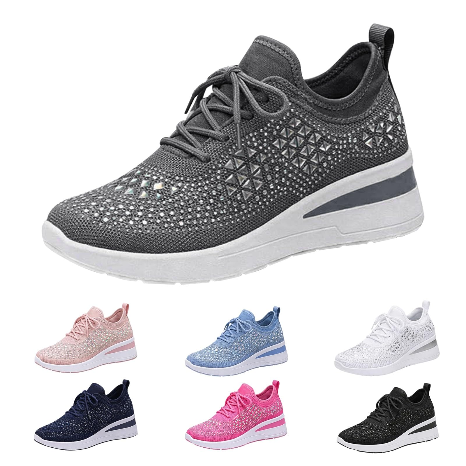 Scarpe da ginnastica da donna con plateau impreziosite con strass e maglia traspirante per abiti casual alla moda