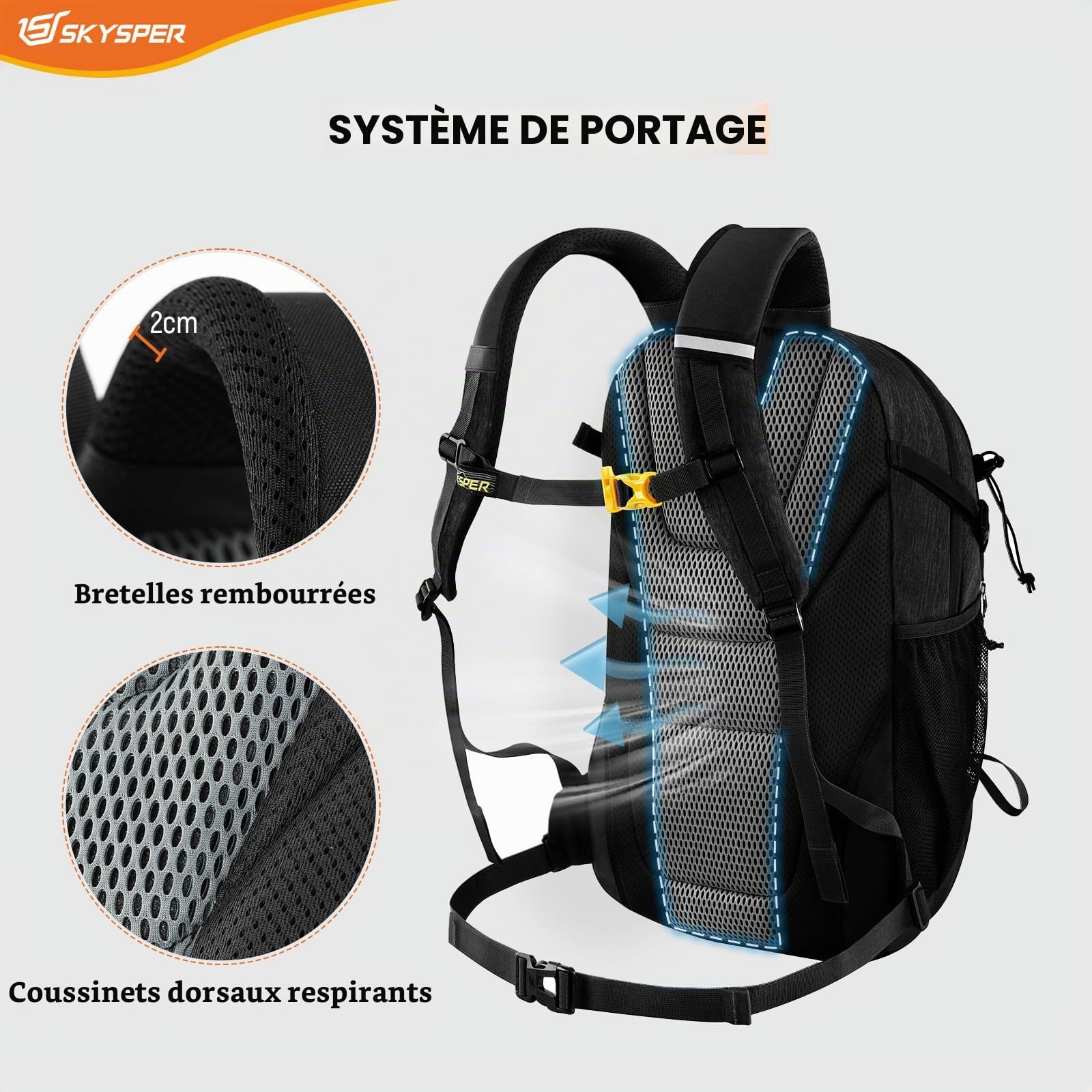 SKYSPER 30L Sac à Dos de Randonnée avec Compartiment pour Chaussures Sac de Sport pour Excursions Trekking Voyage