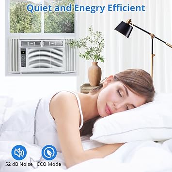 Window Air Conditioner 6000 BTU Smart, Cool Up to 250 Sq. Ft. with Remote WiFi Control, Energy Saving, Quiet, Dehumidification, Cooling, White for Office, Bedroom, Kitchen