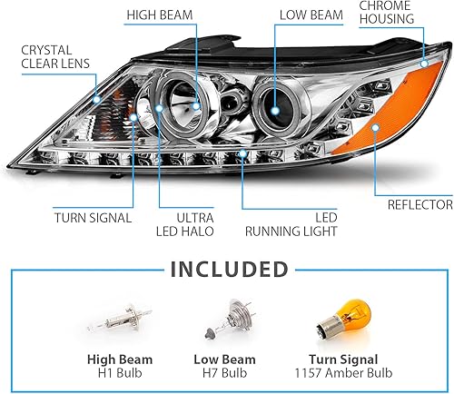 Miniatura 5 de AmeriLite Para 2011-2013 Kia SorentoChrome Proyector Faros LED Ultra Brillante Halo Set - Lado del pasajero y del conductor
