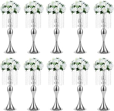 Sziqiqi Silver Floral Centerpiece Riser with Crystal Beads, 10Pcs | Flower Arrangements, 21.3in Gold Metal Stand beaded accents, Centerpiece Riser Stand, For Weddings, Parties, Birthday