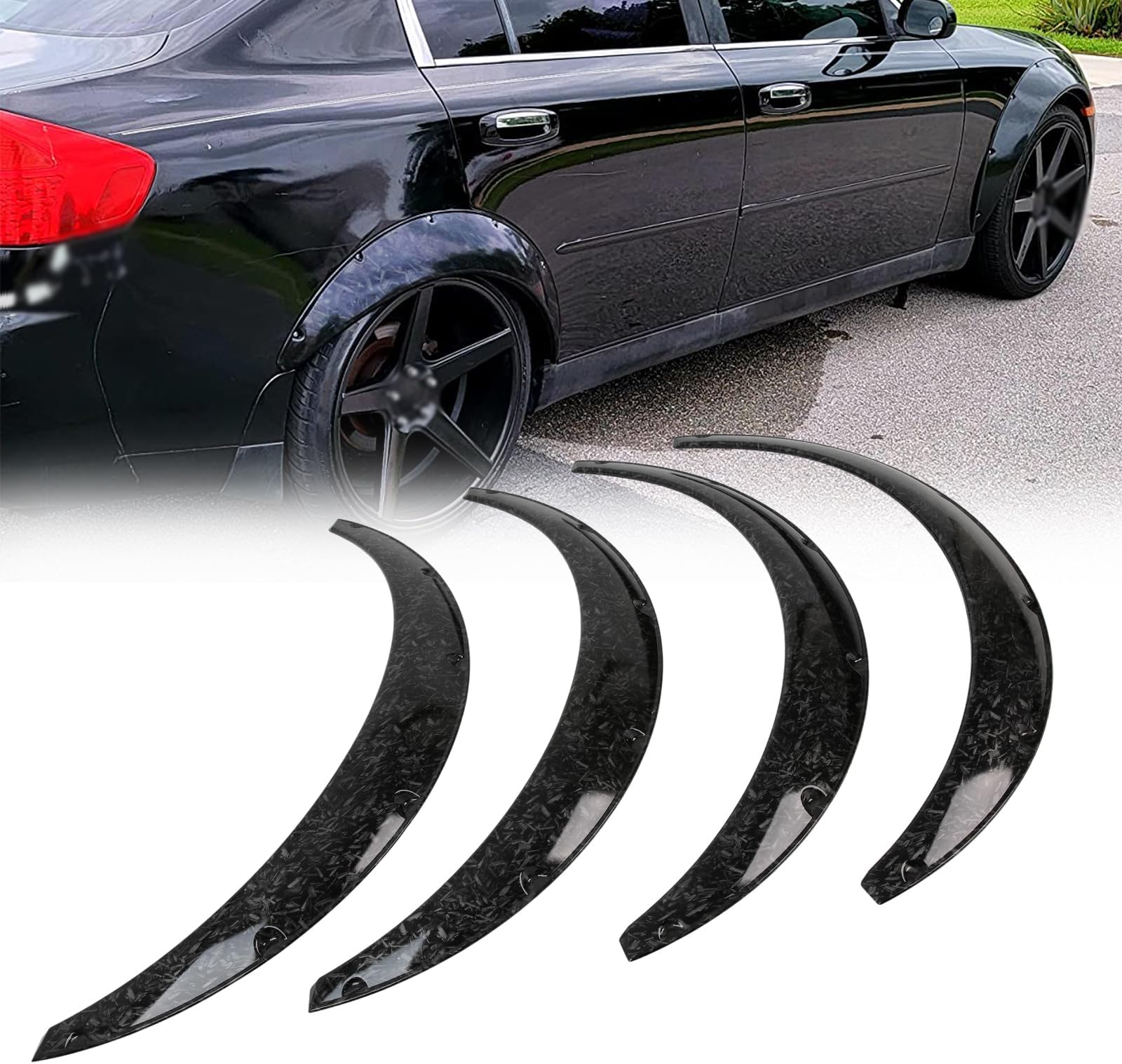 Universal Fender Flares 4PCS Car Fender Body Kit Wheel Arches Edge Trim Protector Flexible PP Material Fender Flares Fits for most of Cars,Mustang(89cm-Satin pattern)