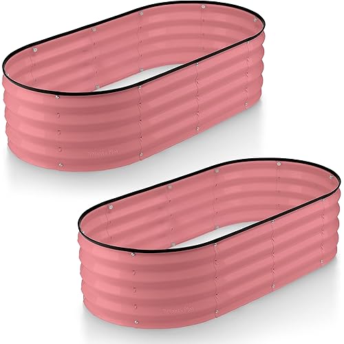 Plant & Plot Galvanized Raised Garden Beds Outdoor // 4×2×1 ft (2-Pack) Planter Raised Beds for Gardening, Vegetables, Flowers // Large Metal Garden Box (Pink) // Patented Tool-Free Design