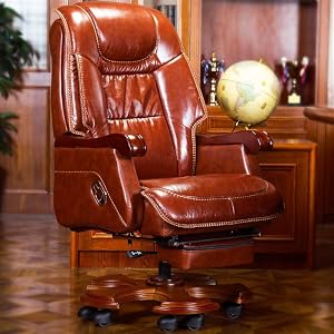 High Back Leather Executive Brown Office Chair Adjustable Swivel Boss Chair Computer Chair Desk Chair with Retractable Footrest