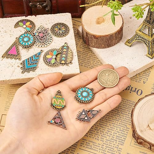 Vista 72 de FASHEWELRY 16 piezas de aretes de turquesa de estilo tibetano, joyería occidental redonda plana, joyería occidental, colgantes de piedras preciosas