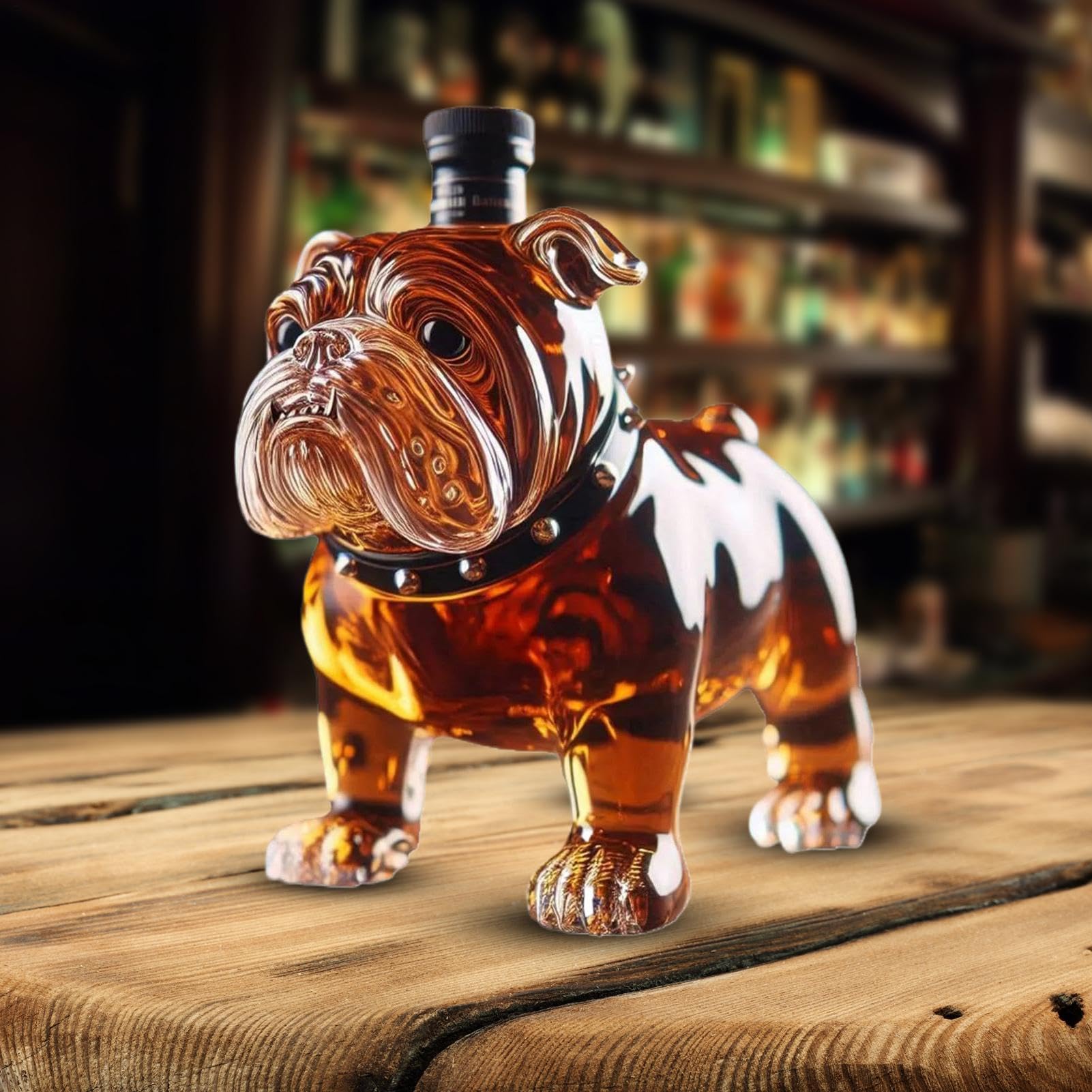 Karafka do whiskey w kształcie buldoga francuskiego, dużej pojemności butelka do whiskey, 15 cm szklany pojemnik na alkohol, kolekcjonerska karafka z kształtem psa, butelka do wystawiania w barze