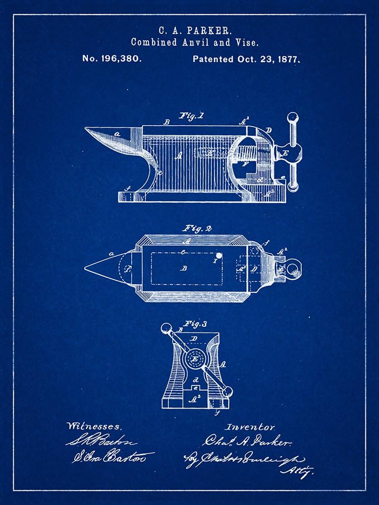 Amazon Com Anvil 1877 Patent Blacksmith Tool Blueprint Style Art Print 18x24 Inch Posters Prints