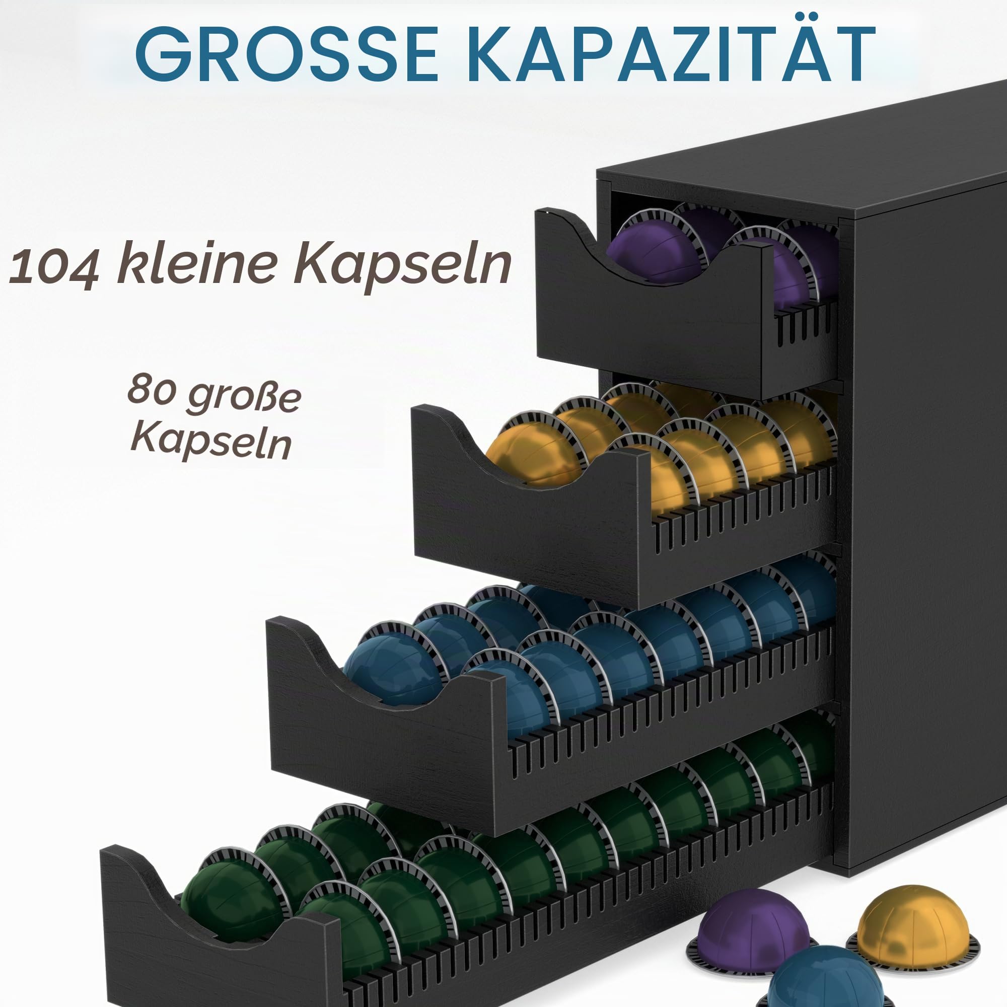 Suli Kaffeekapselhalter für Kaffeekapsel holz,4 Ebenen,104 Kapseln,Schwarz