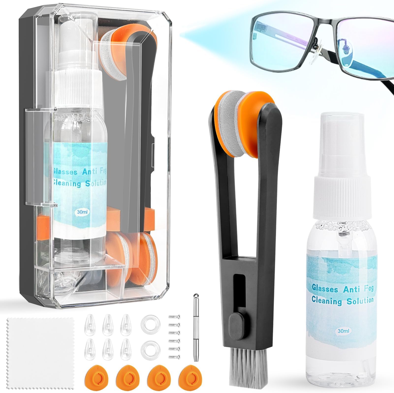 Glasses Repair Kit, Sunglasses Repair Tool Kit, Including Anti-Fog Spray, Microfiber Glasses Cleaning Cloth, Soft Brush for Myopic Sunglasses-Black