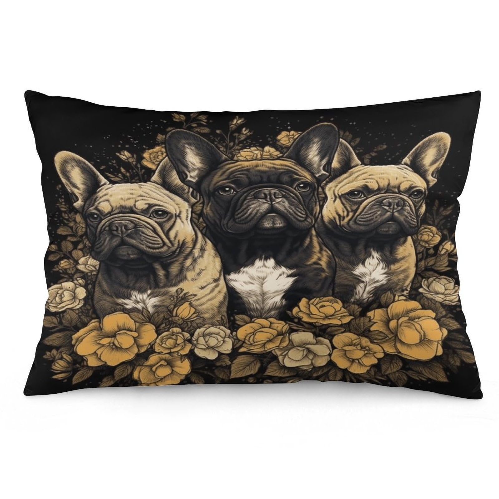 Three French Bulldogs Throw Pillow Cover Soft Pillow Case Decorative Lumbar Pillow Cover Cozy Throw Pillowcase Polyester Rectangular Cushion Case Decor for Couch Sofa Bed