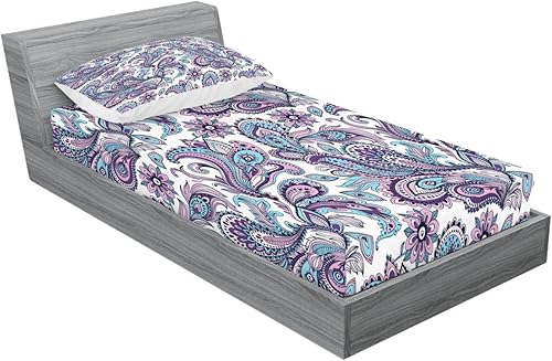 Miniatura 427 de Ambesonne Juego de sábanas bajeras y fundas de almohada con diseño de gato durmiendo en luna creciente, estrellas, sueños nocturnos, juego de ropa