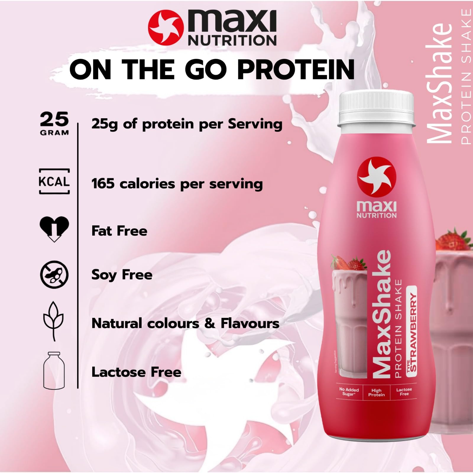 MaxiNutrition MaxShake Batido de Proteínas 25 g Pack 12 x 330 ml Bajo en Grasa Sin Lactosa Sabor Fresa
