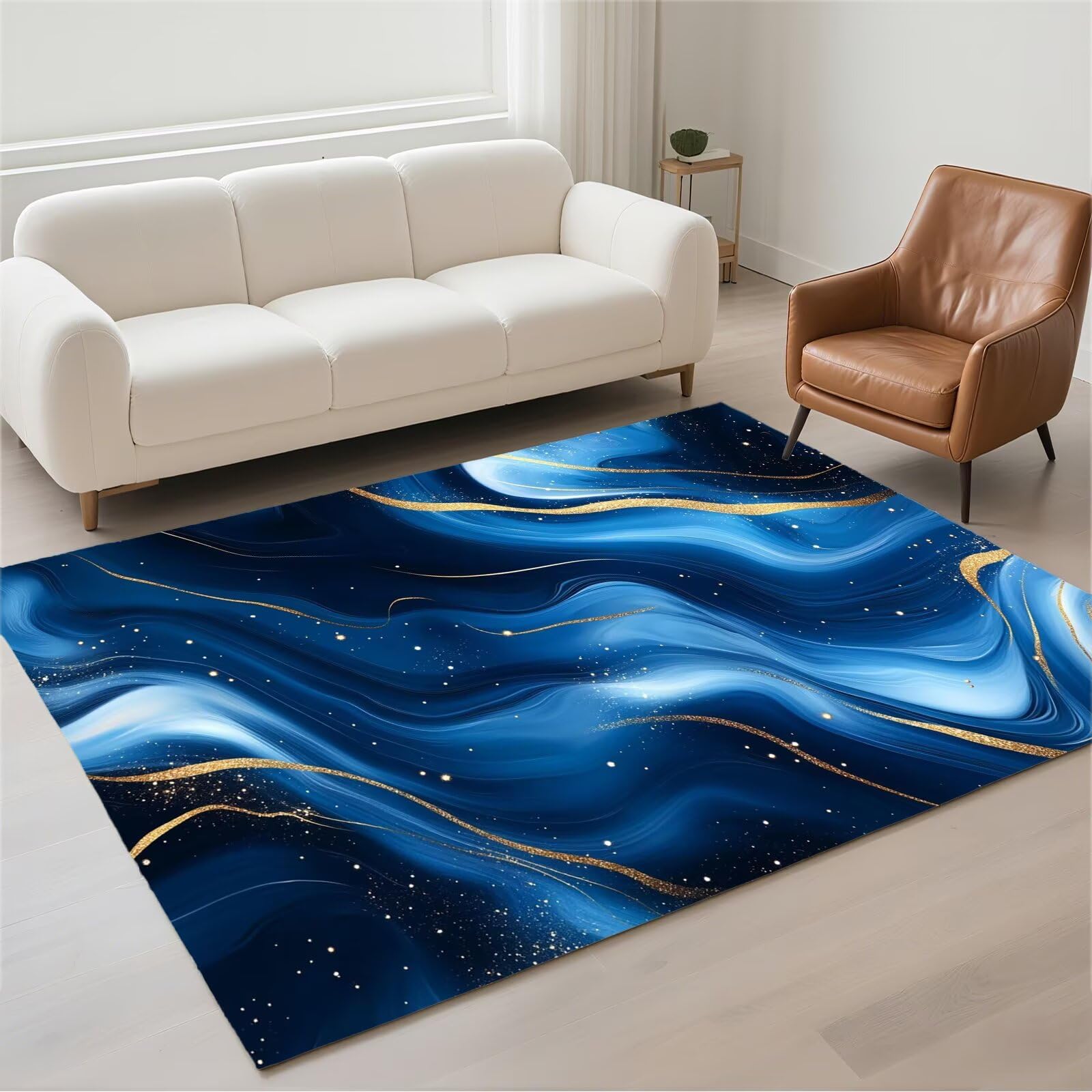 Grand Carpet pour Salon bleu navy lavable et antidérapant