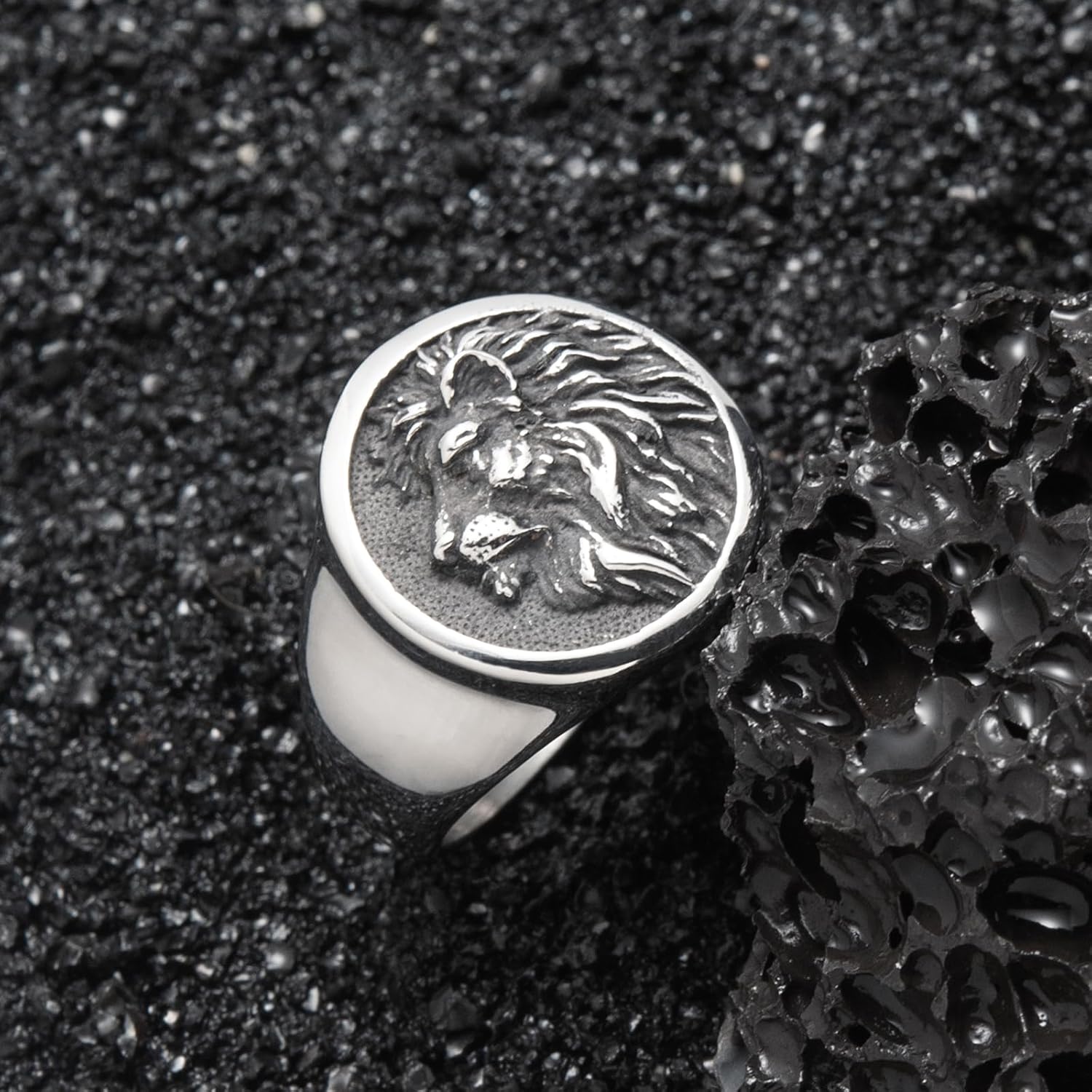 Mens Signet Ring Stainless Steel Lion Eagle Head Statement Rings Jewelry for Men Size 8/9/10/11/12/13 - Image 4