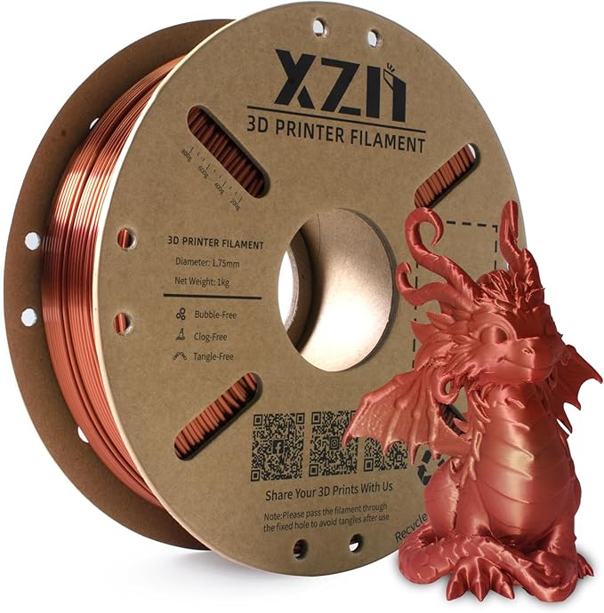 Silk PLA Filament 1.75mm, Metal-Like Shiny Silk Copper 3D Printer Filament, 1kg Spool (2.2lbs), Dimensional Accuracy +/- 0.03 mm, Vacuum...
