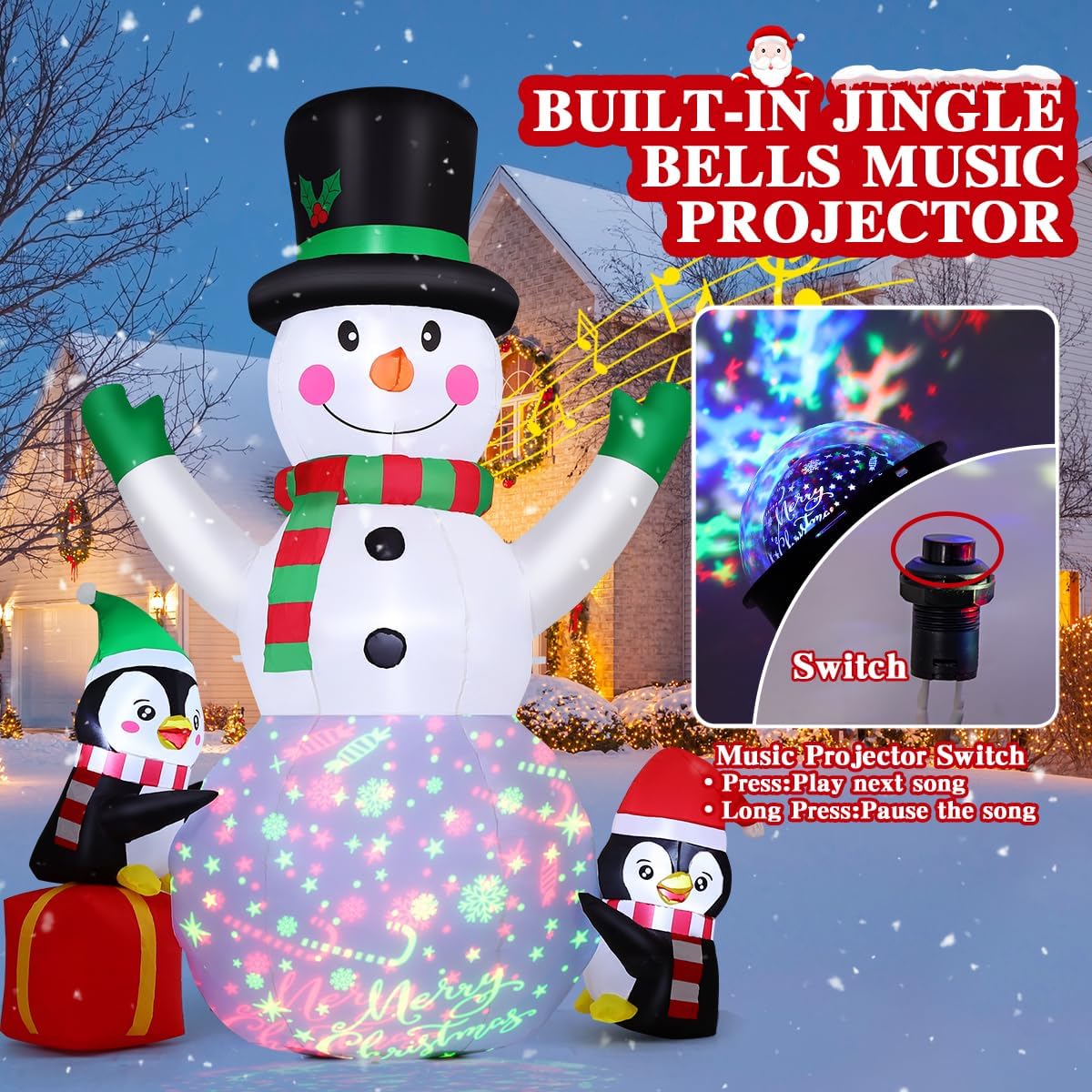GOOSH 8 FT Christmas Inflatables Snowman Built-in Music Box & Rotating Colorful LED Lights, Christmas Inflatable Outdoor Decoration Blow Up for Holiday Party Xmas New Year