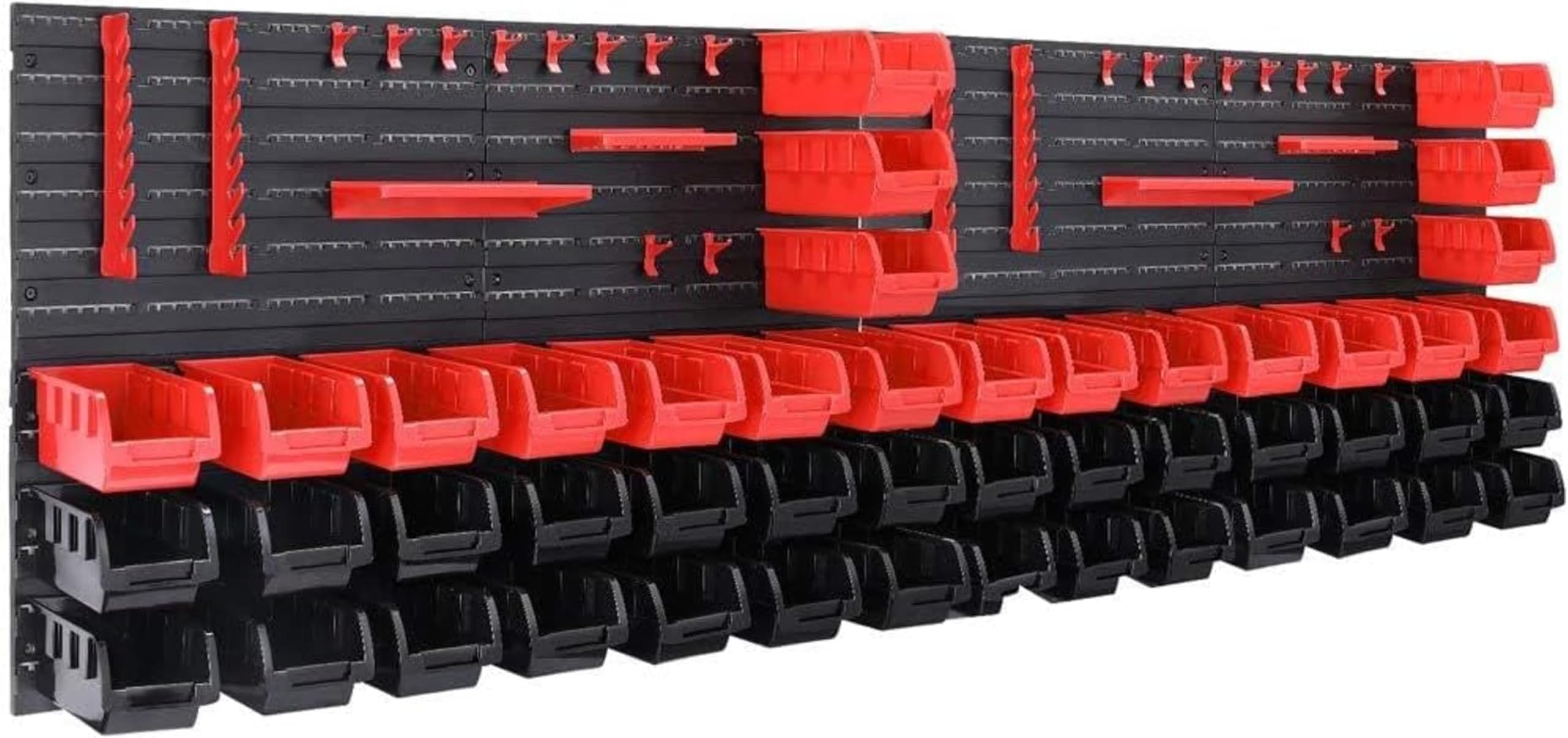 86 Piece Garage Wall Racks with Storage Boxes & Wall Panels for Workshop, Craft Organiser, Pegboard Tool Rack Stackable Small Parts Bins Plastic Storage Box Tools Organiser