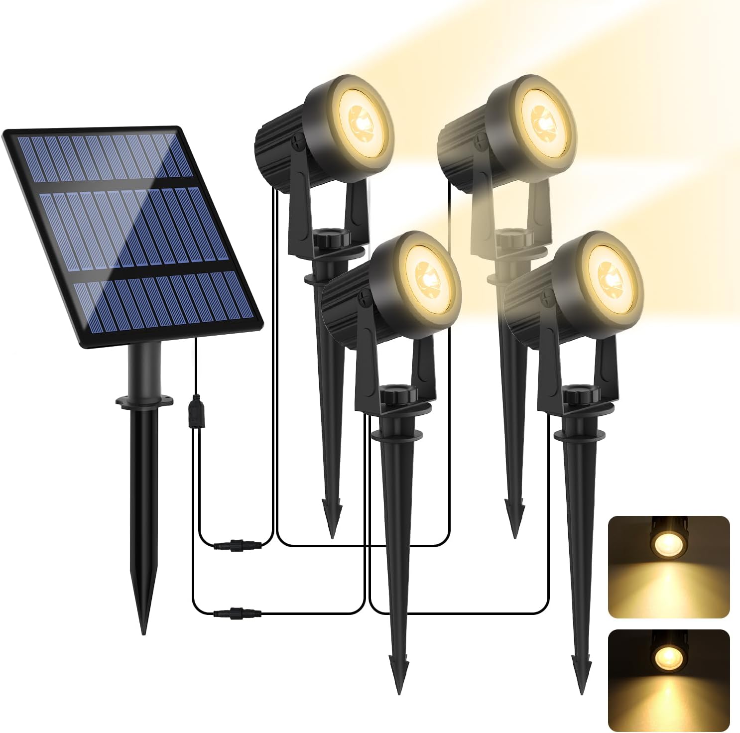 Solar Spotlights Outdoor 4 Pack Spot Light Warm White Landscape Lights IP65 Waterproof Spotlights Plant Decorative Lighting for Garden Yard Lawn Path