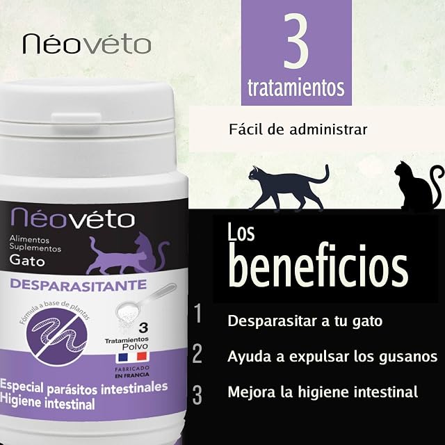 Foto 4 de 6 de Néovéto ANTIPARASITANTE, antiparasitario Interno Natural en Polvo para Gatos