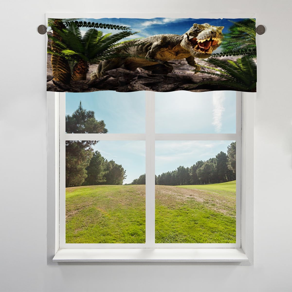 Dinosaurs Cool Kitchen Curtains Window Valances for Kitchen/Living Room Farmhouse Energy Efficient and Light Blocking Blackout Thermal Insulated 42" X 18" One Panel