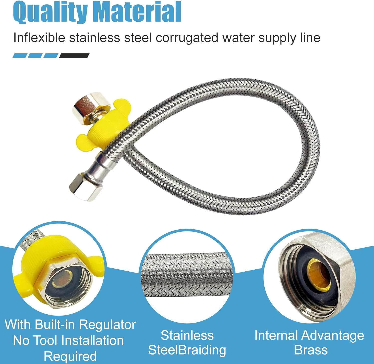 10PK 16 Inch Faucet Supply Lines, 3/8" Comp x 1/2" FIP Sink Hose Faucet Hose Connector, for toilet hose for Bathroom Kitchen Water Supply with Stainless Steel Braided Supply Line & Faucet Hose Wrench