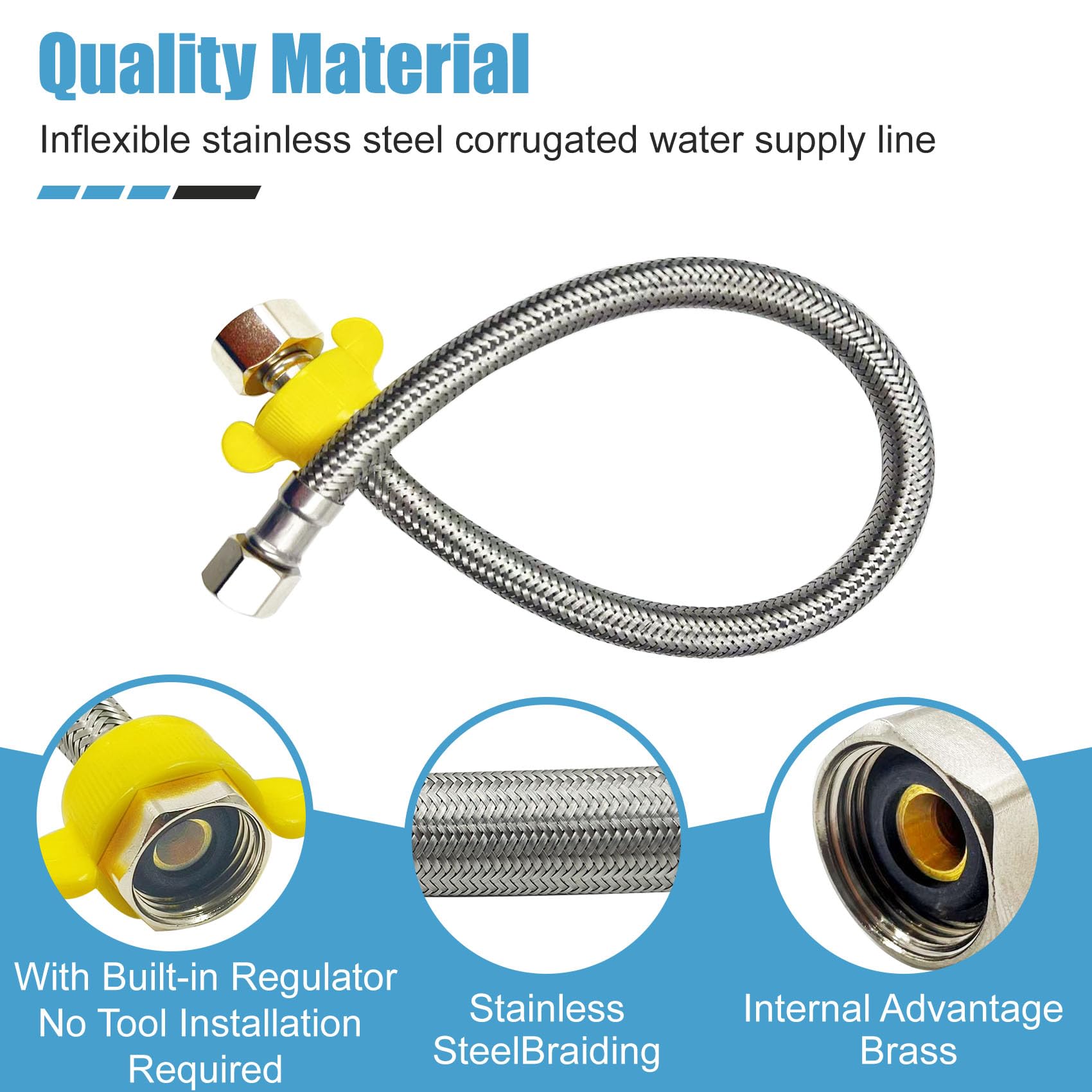10 líneas de suministro de grifo de 16 pulgadas, conector de manguera de fregadero FIP de 3/8 pulgadas x 1/2 pulgada, para suministro de agua de baño, cocina, con línea de suministro trenzada de acero