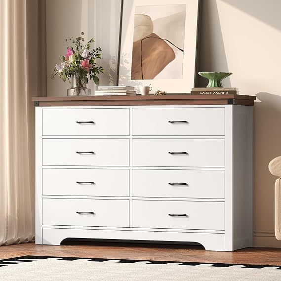 Farmhouse 8 Drawer Dresser, 52" Tall Wooden Chest of Drawers