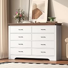 Airynee Farmhouse 8 Drawer Dresser, 52" Tall Wooden Chest of Drawers, Multi-Purpose Storage Organizer Cabinet for Bedroom, Living Room, Entryway, Nursery & Hallway