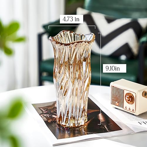 Miniatura 2 de Jarrón de vidrio para flores, jarrones de vidrio transparente ámbar dorado para centros de mesa, jarrón de cristal para decoración de mesa del