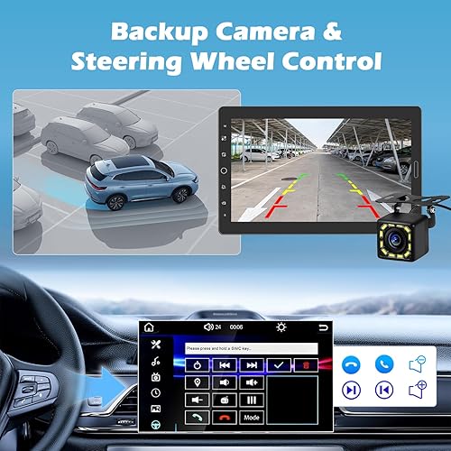 Miniatura 6 de Hikity Estéreo de coche de un solo DIN Carplay Android Auto extraíble de 10.1 pulgadas con pantalla táctil Bluetooth FM Mirror Link Cámara de