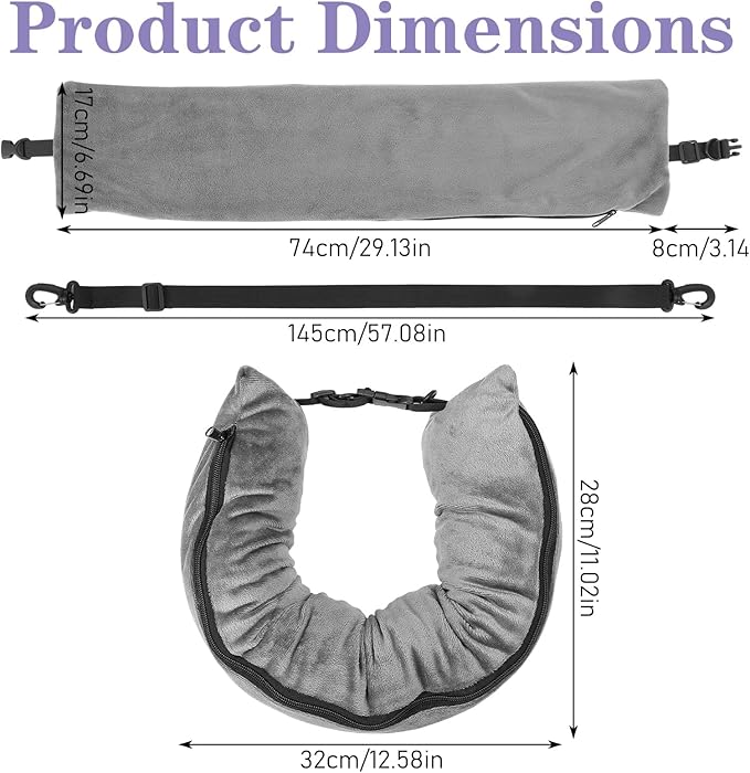 Almohada de viaje ajustable de terciopelo gris miniatura 2