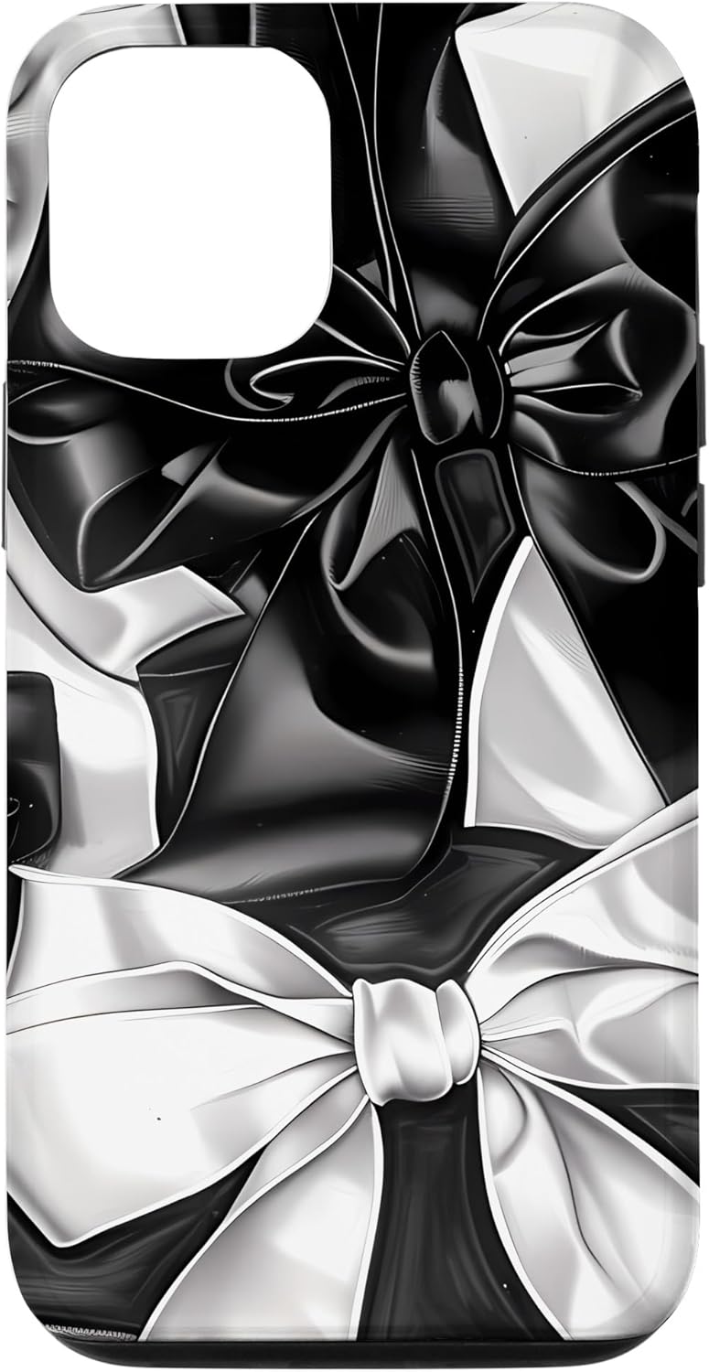 Black and White Bow Tie Monochrome Hair Bows Case for iPhone 12/12 Pro
