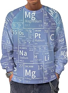 Chemical Elements from Periodic Table Men's Sweatshirts Basic Crew Neck Long Sleeve Pullover Sweater Tees Tops