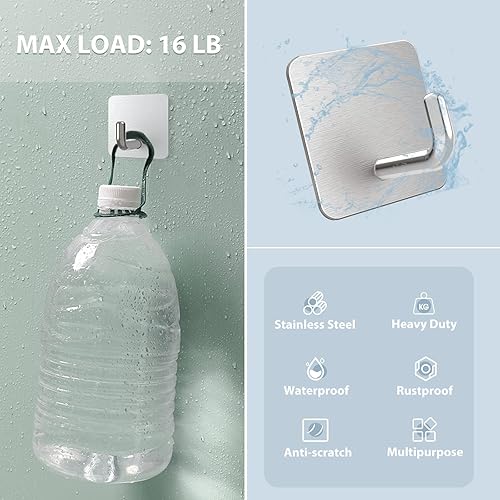 Miniatura 4 de VIS'V Ganchos adhesivos, ganchos de pared autoadhesivos plateados, ganchos impermeables para ducha, ganchos de acero inoxidable resistentes para